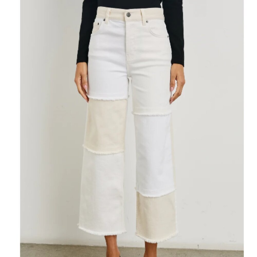 Rails- Getty Crop Wide Leg Ecru Patchwork Jeans